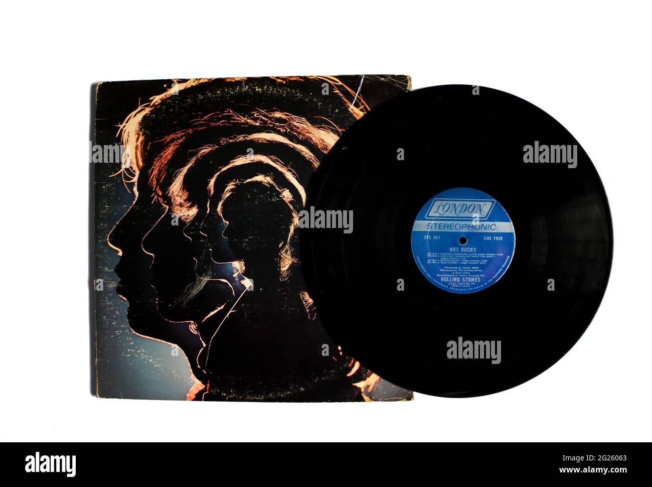 Rock band inglese, l'album musicale Rolling Stones su disco LP con dischi in vinile. Titolo: Hot Rocks 1964–1971 copertina dell'album della compilation Foto Stock