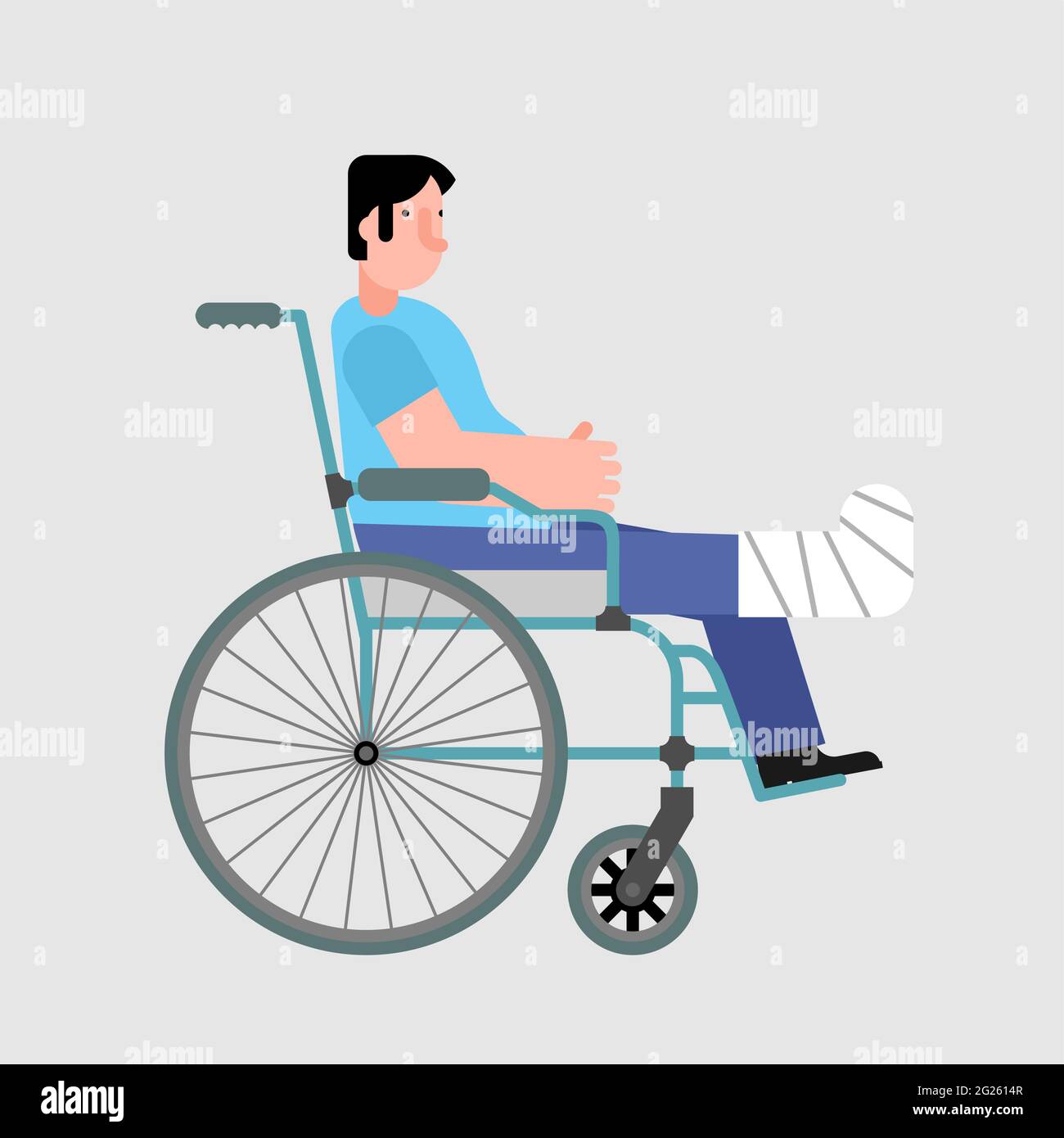 Uomo in cast su sedia a rotelle. Frattura delle gambe Illustrazione Vettoriale