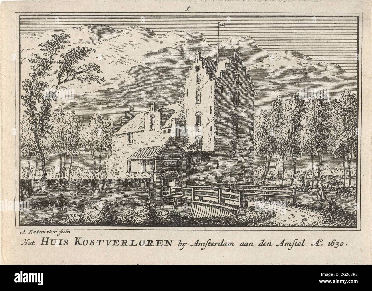 Faccia di casa costo lotto, 1630; la casa costo-liberato da Amsterdam aan den Amstel a.o 1630. Vista del costo della casa perso nei pressi di Amsterdam nel 1630, con l'Amstel sulla destra. La casa si trovava tra le canzoni attuali Amsteldijk-Noord 155 e 165. Foto Stock