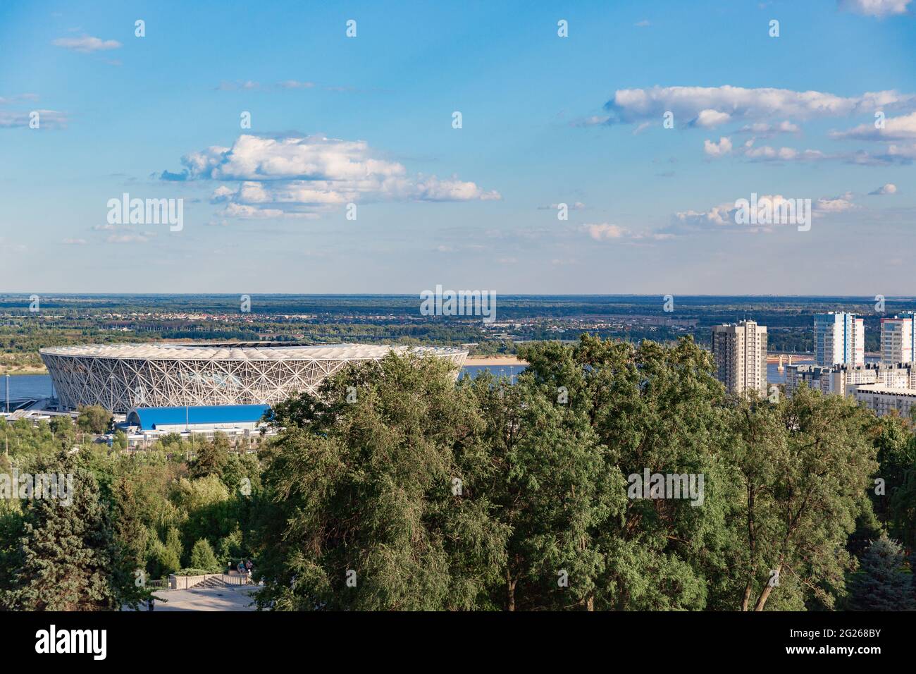 VOLGOGRAD, RUSSIA - 16 AGOSTO 2020: Volgograd Arena è uno stadio di calcio di classe internazionale costruito a Volgograd vicino al fiume Volga per la FIFA 2018 Foto Stock