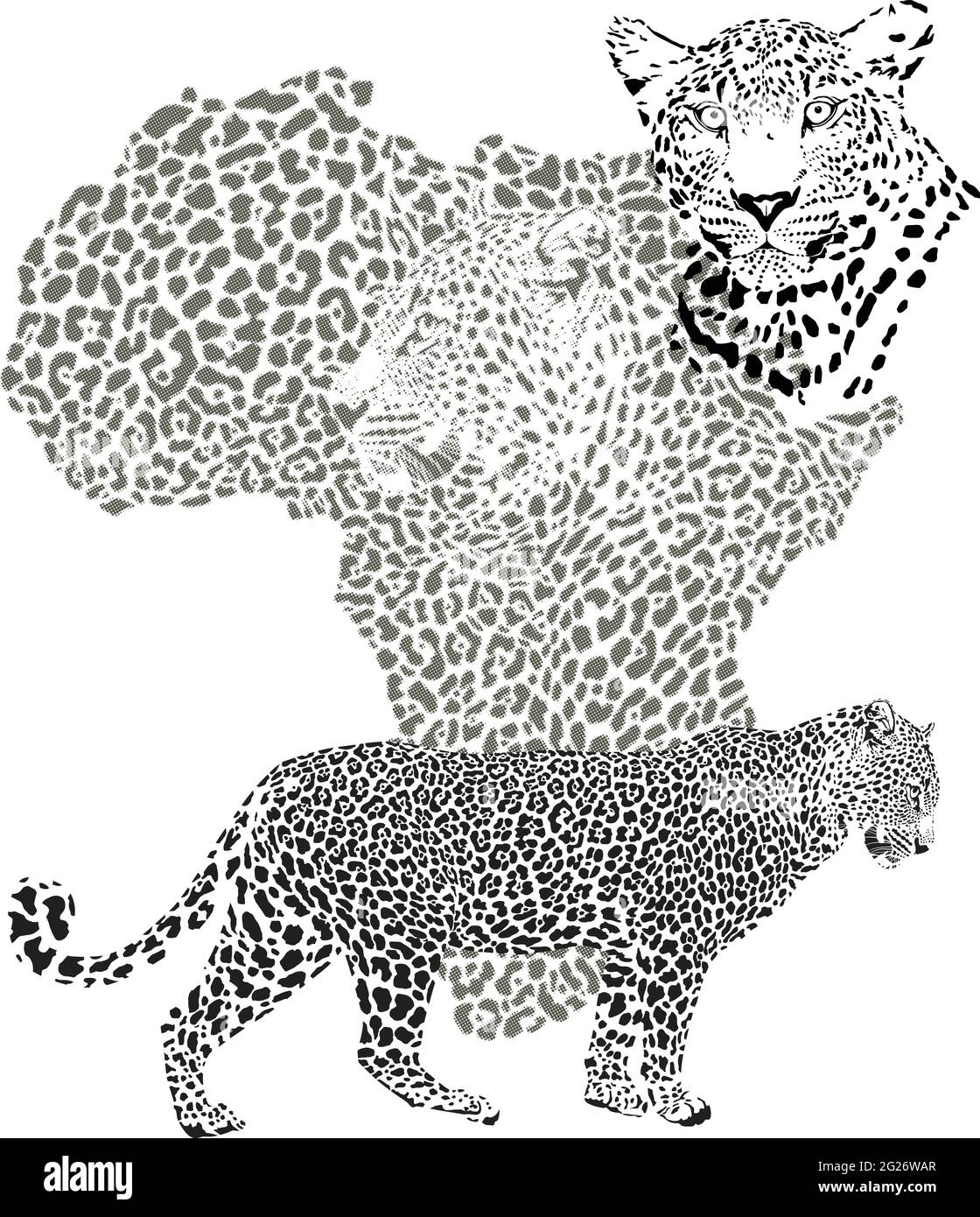 Sfondo con mappa del continente africano con leopardo Illustrazione Vettoriale