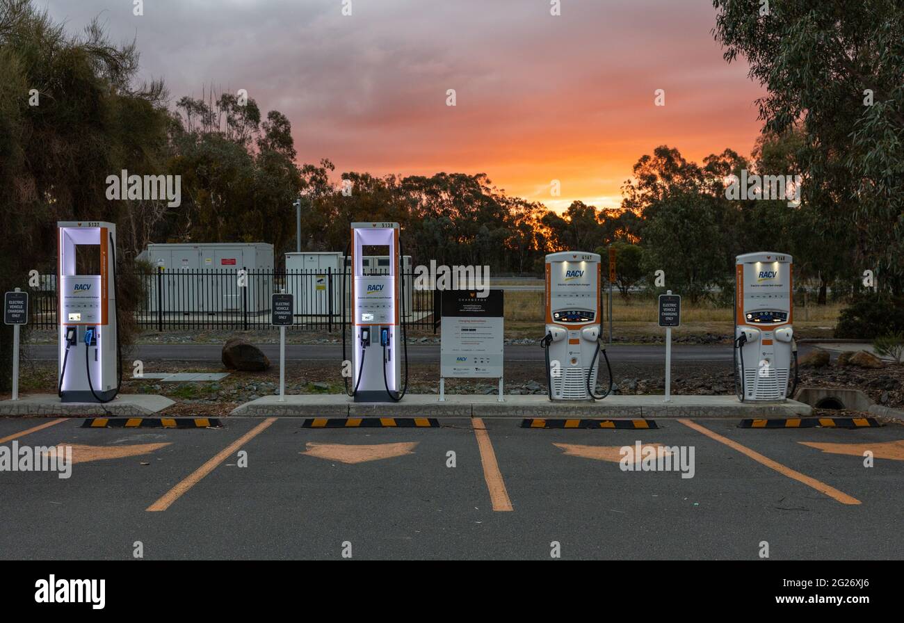 Stazione di ricarica per veicoli elettrici, Euroa, Victoria Foto Stock
