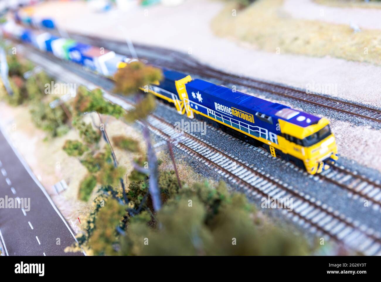 Pacific National treni su una ferrovia modello Foto Stock