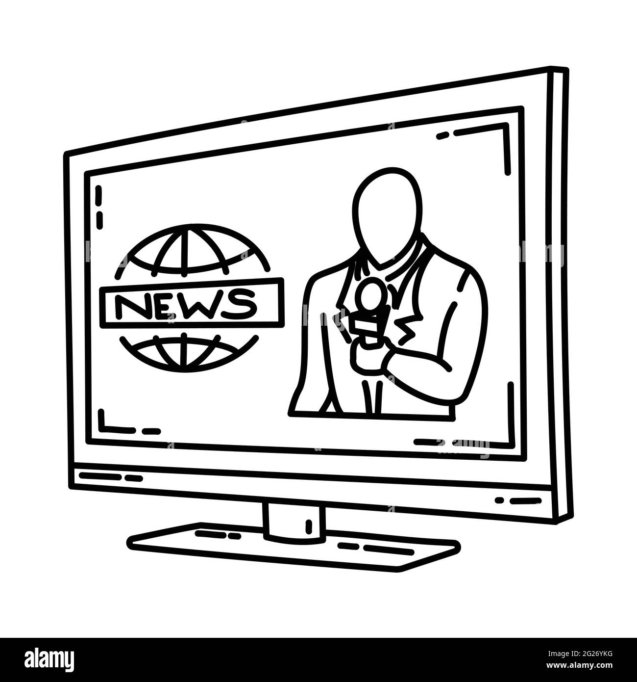 Live News Report fa parte del set di icone del vettore disegnate a mano delle attività di trasmissione. Illustrazione Vettoriale
