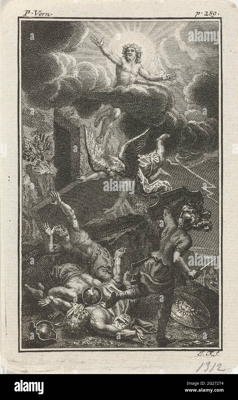 Risurrezione di Cristo. Cristo si alzò dalla sua tomba, sotto di lui un angelo vola con la lapide. Alcune delle loro guardie che si svegliano il sonno appaiono senza intoppi, altre proteggono i loro occhi contro l'aura accecante che circonda Cristo. Foto Stock