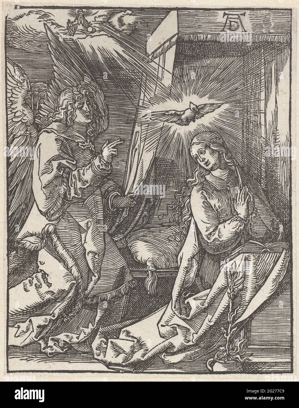 Annunciazione. L'angelo Gabriele annuncia la nascita di Cristo a Maria, che conosceva il suo letto di fronte ad una guardia. Foto Stock