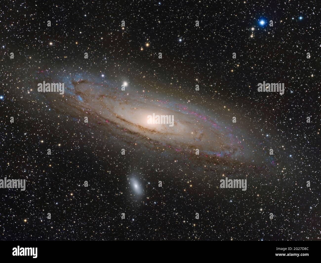 Widefield vista di M31, la Galassia Andromeda. Foto Stock