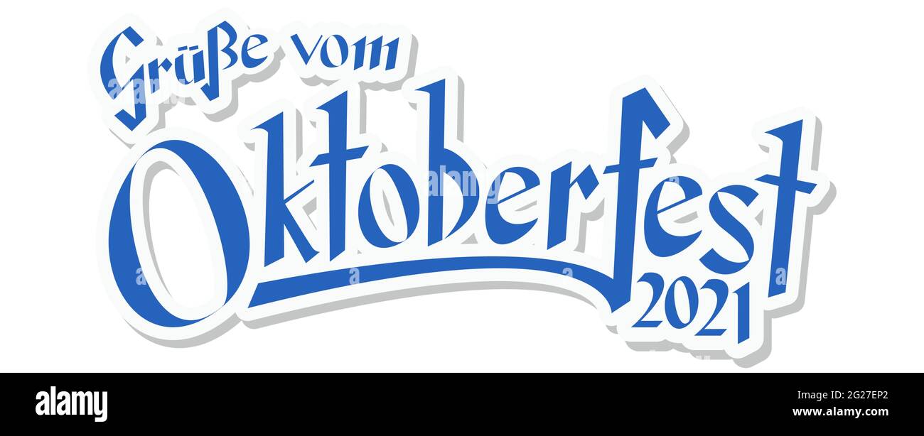 File vettoriale EPS 10 con intestazione blu e bianca con messaggi di saluto da Oktoberfest 2021 (in tedesco) Illustrazione Vettoriale