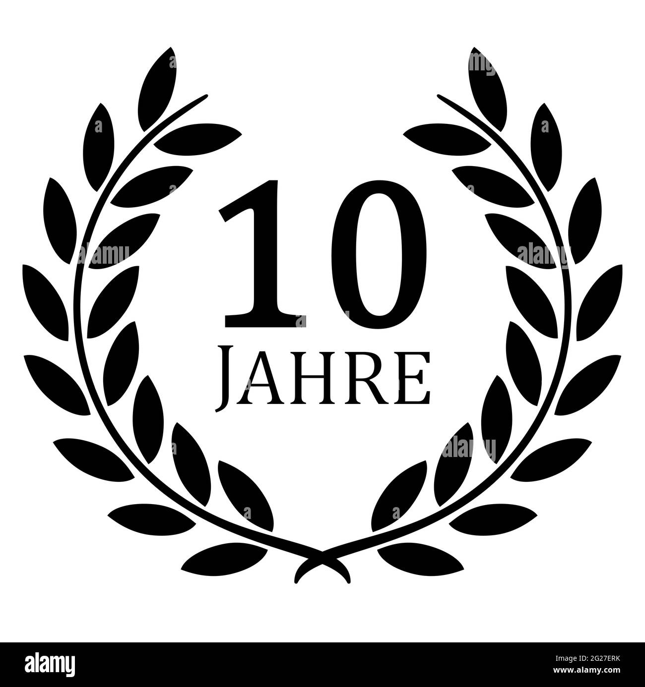 file vettoriale eps con corona nera in alloro su sfondo bianco per successo o per giubileo deciso con testo di 10 anni (testo tedesco) Illustrazione Vettoriale