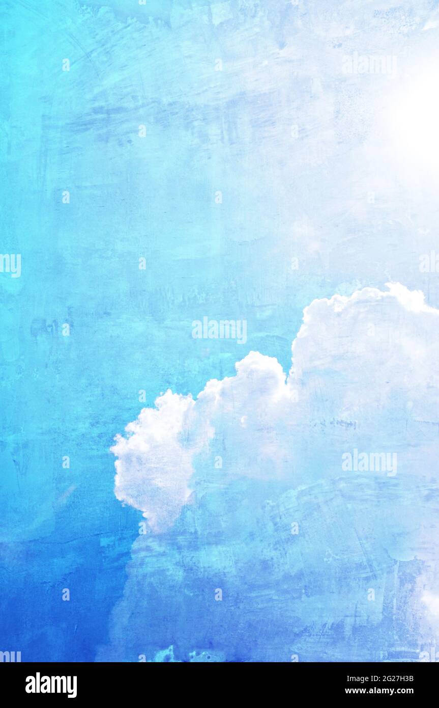 Immagine in stile retrò di cielo blu e nuvole soleggiate Foto Stock