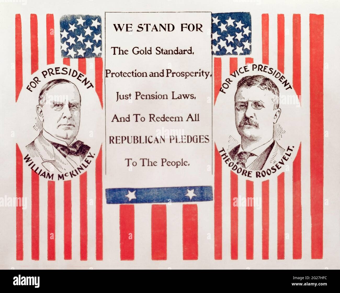 Poster della campagna per William McKinley e il suo candidato vice-presidenziale Theodore Roosevelt. Foto Stock