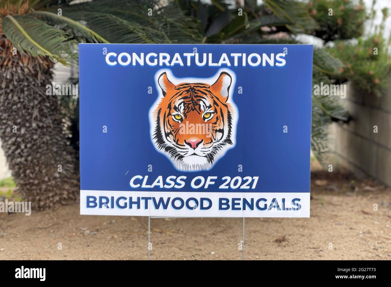 Una classe di congratulazioni di 2021 per gli studenti della scuola elementare di Brightwood, martedì 8 giugno 2021, in una residenza a Monterey Park, California. Foto Stock