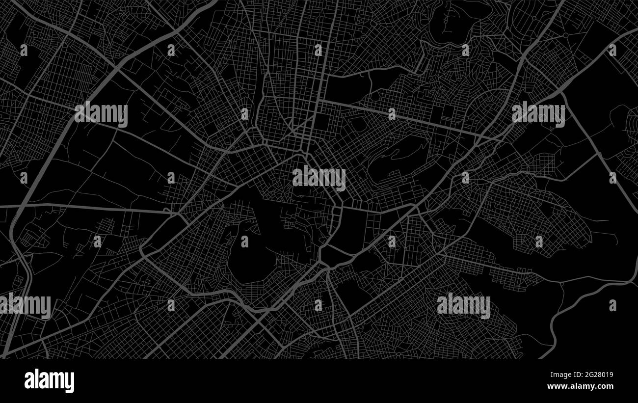 Mappa vettoriale dell'area della città di Atene in grigio scuro e nero, cartografia delle strade e dell'acqua. Proporzione widescreen, design piatto digitale str Illustrazione Vettoriale
