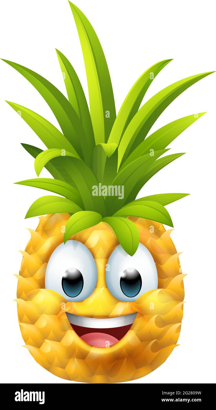 Frutta di ananas Cartoon Emoticon Mascotte Emoji Illustrazione Vettoriale