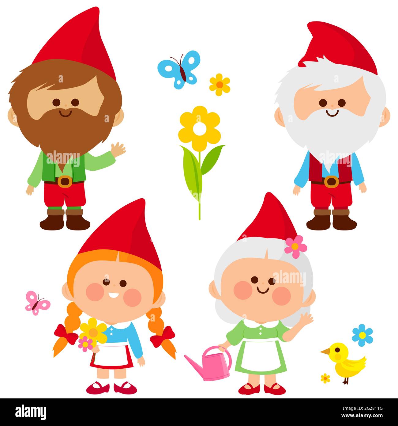 Carino gnomes da giardino maschile e femminile. Set di illustrazioni Foto Stock