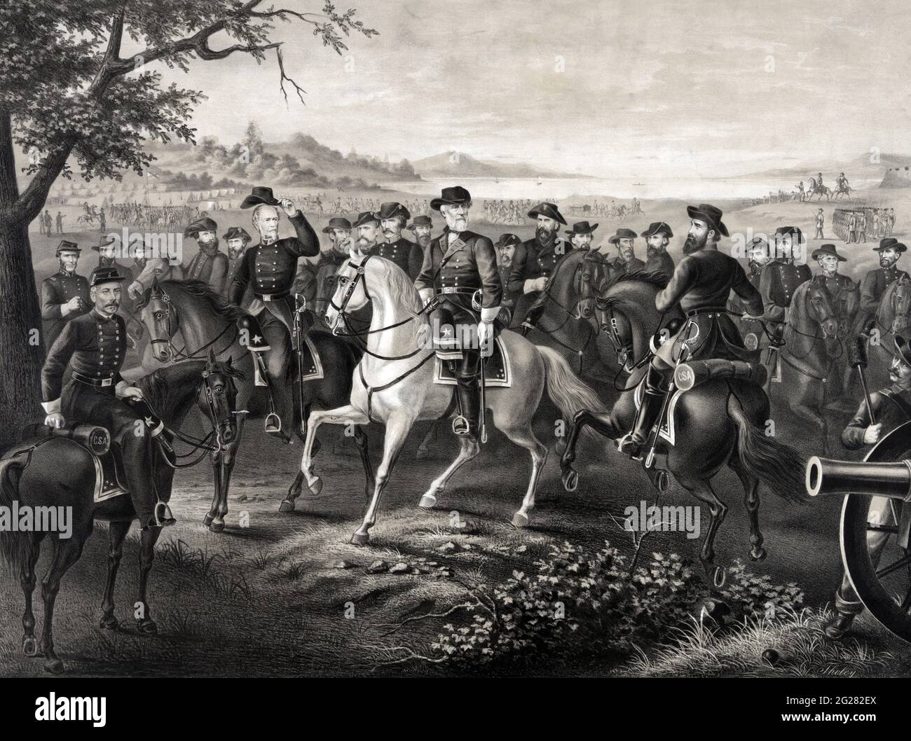 Robert E. Lee e 21 generali confederati, tutti a cavallo. Foto Stock