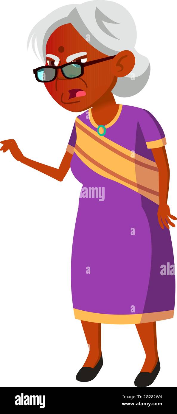 mad indiano anziano donna grumble al vettore di cartone animato nonno Illustrazione Vettoriale