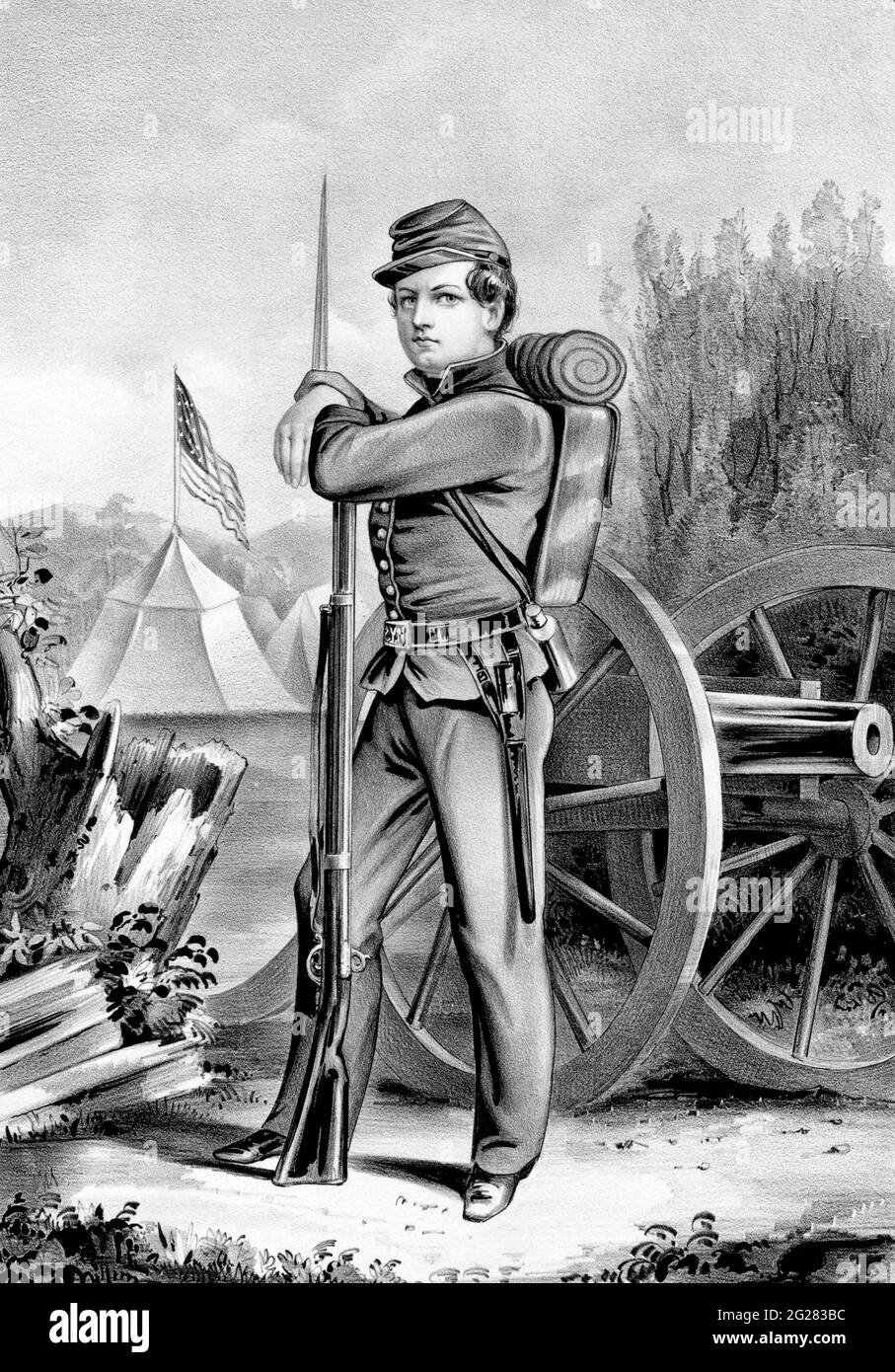 Un ragazzo soldato dell'Unione in servizio, circa 1864. Foto Stock