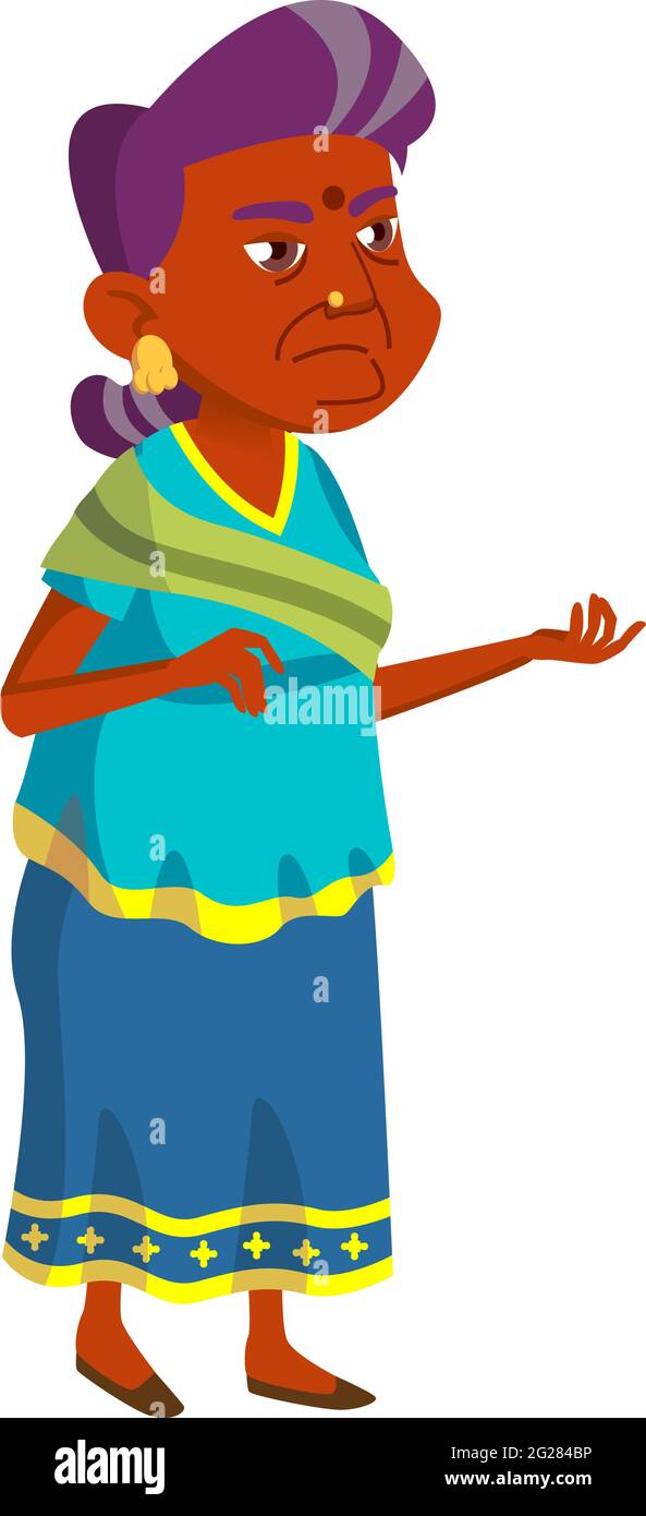 granny indiano serio che parla con il vettore del fumetto del venditore del mercato Illustrazione Vettoriale