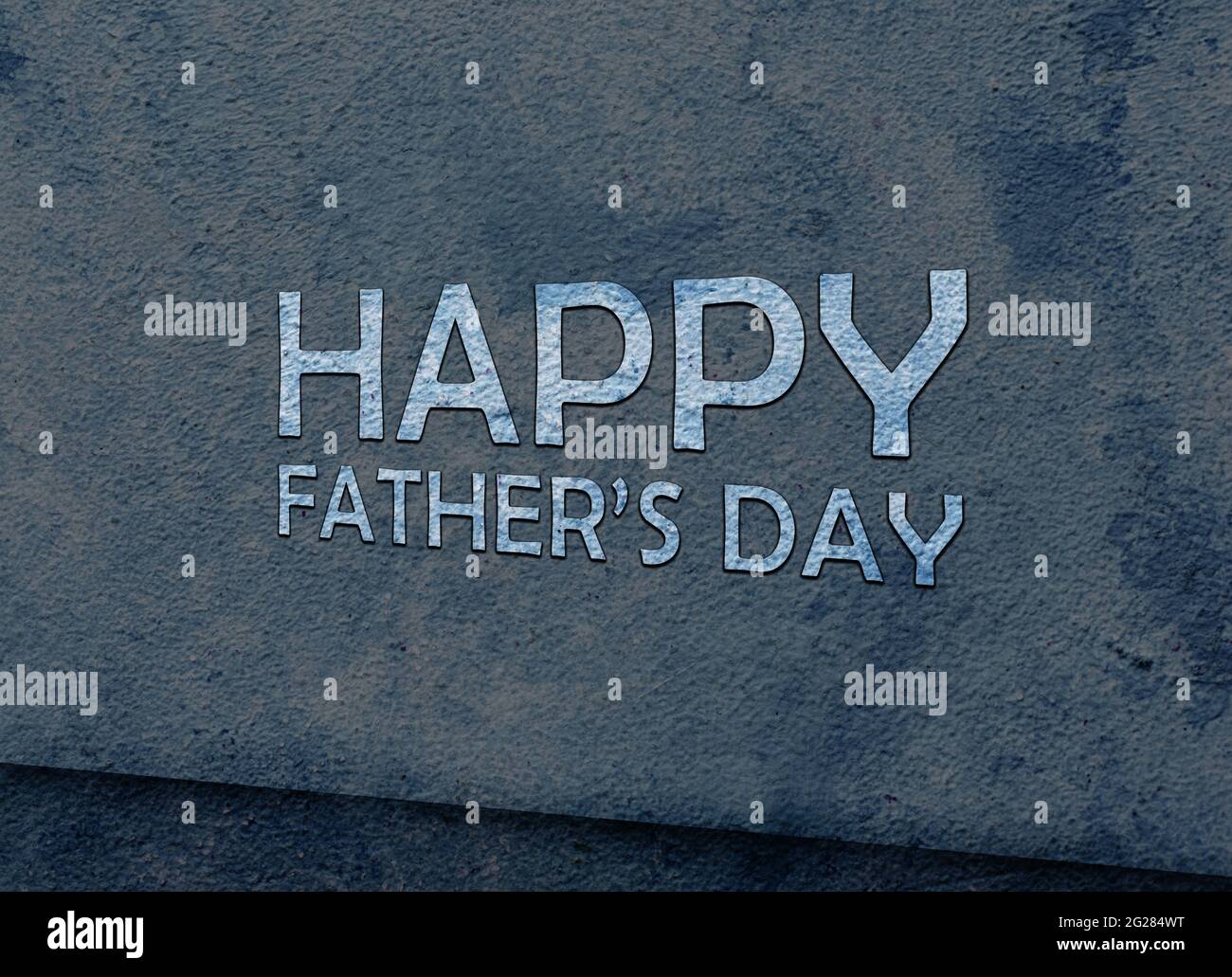 Happy Father's Day inciso in grugia Textured Wall. Visualizzazione 3D. I saluti del giorno dei padri sono presenti. Texture sfondo. Foto Stock