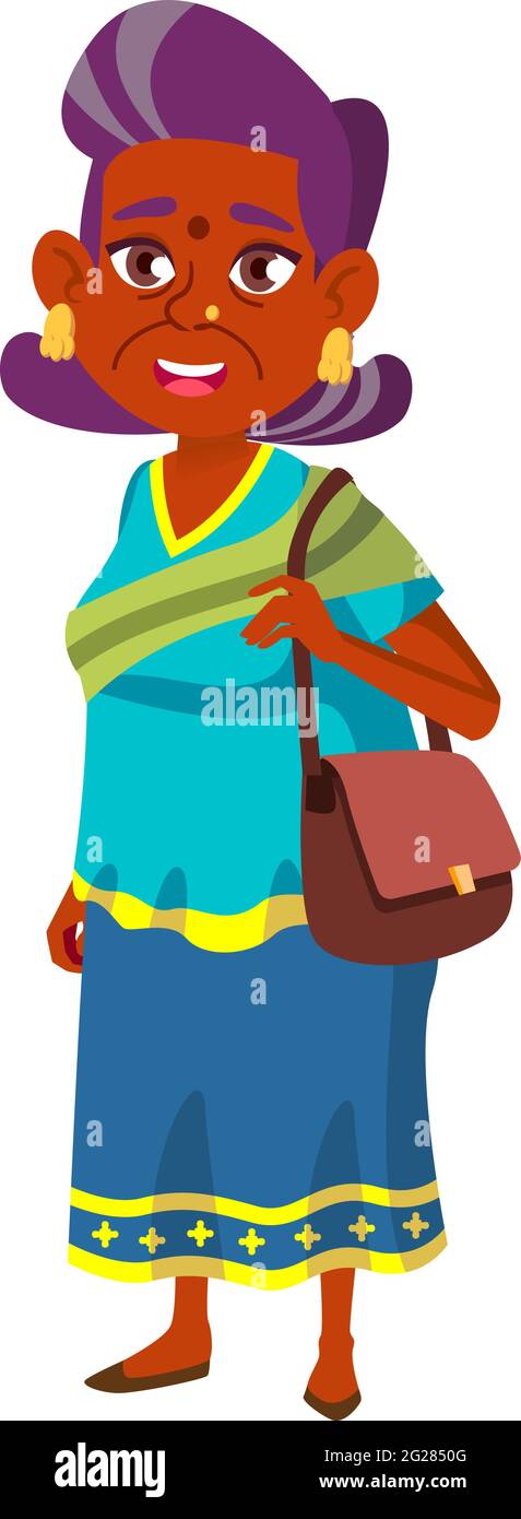 nonna indiana divertente che cammina con i nipoti in zoo vettore cartoon Illustrazione Vettoriale