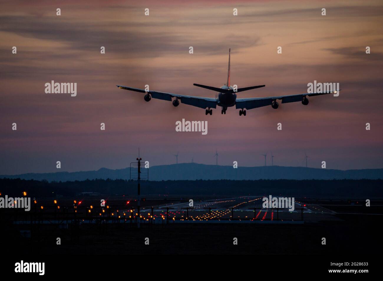 US Air Force e-8C JSTARS in arrivo alla base aerea di Ramstein, Germania. Foto Stock