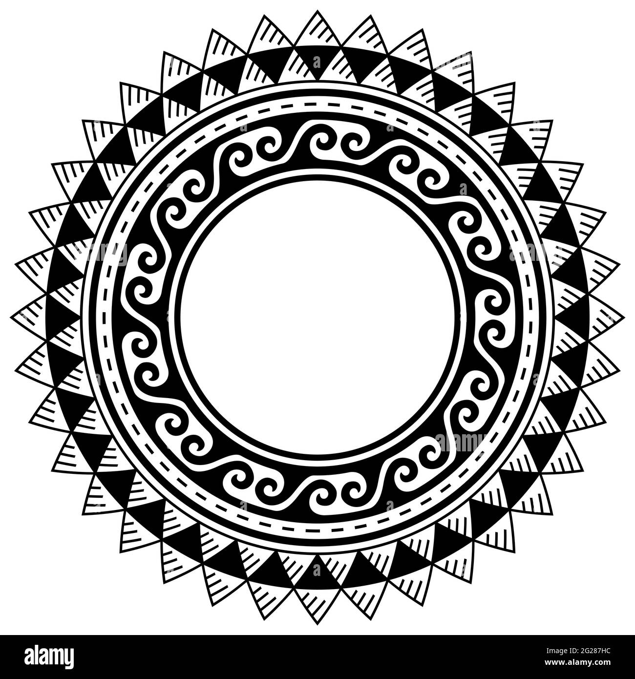 Schema vettoriale mandala in stile tatuaggio polinesiano, struttura gemetrica tribale hawaiana o disegno di bordo Illustrazione Vettoriale