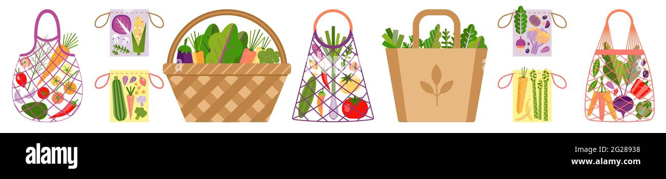 Verdure in sacchetti ecologici di spreco zero Illustrazione Vettoriale