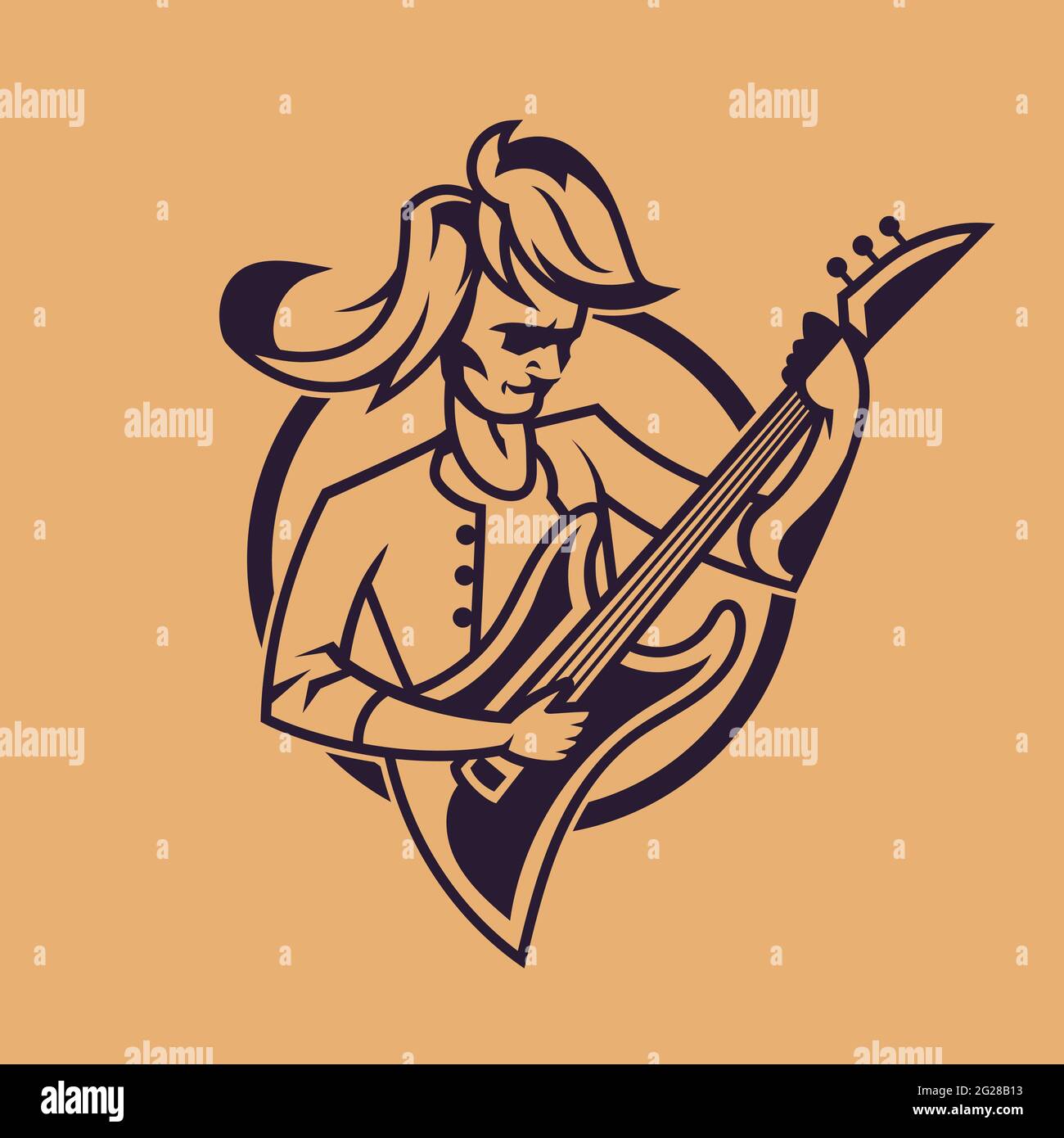 Uomo che suona la chitarra. Concept art del rock'n'roll in stile monocromatico. Illustrazione Vettoriale