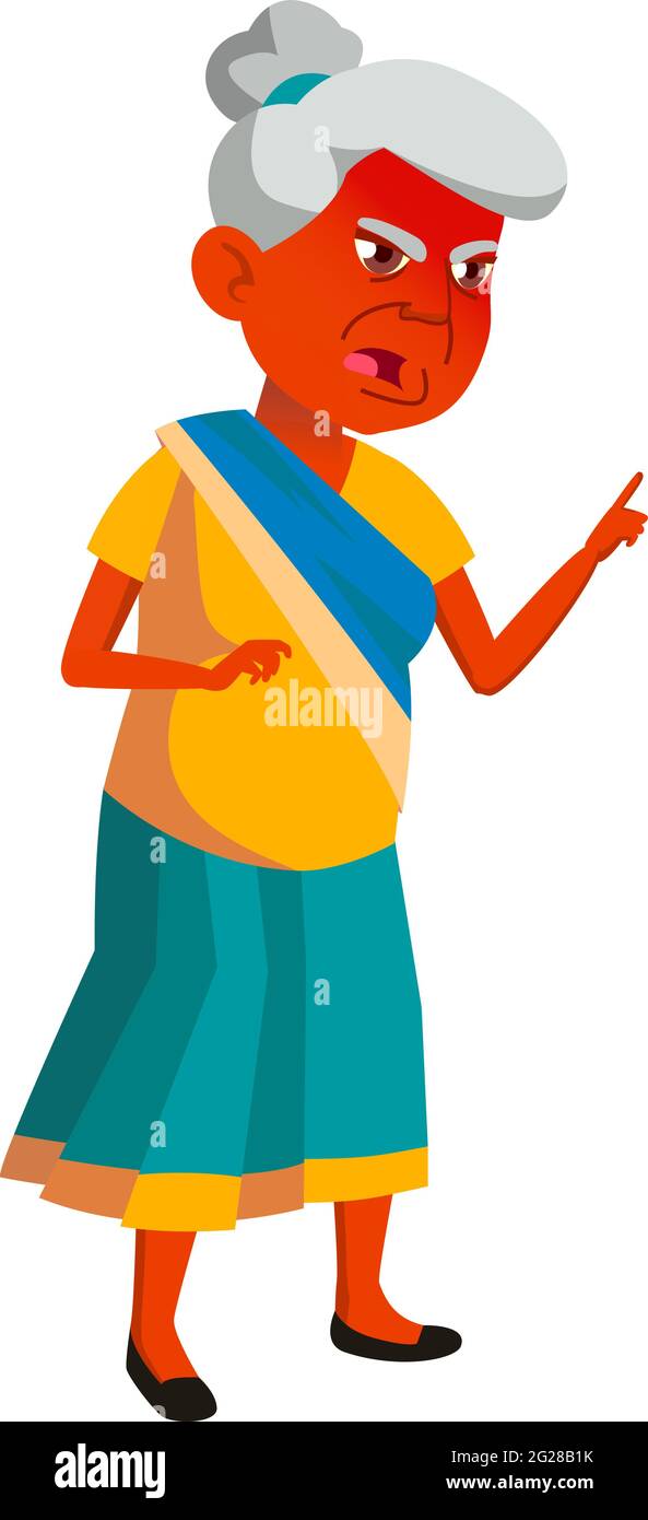 donna anziana indiana che urla nipotina in un vettore di cartone animato da cucina Illustrazione Vettoriale