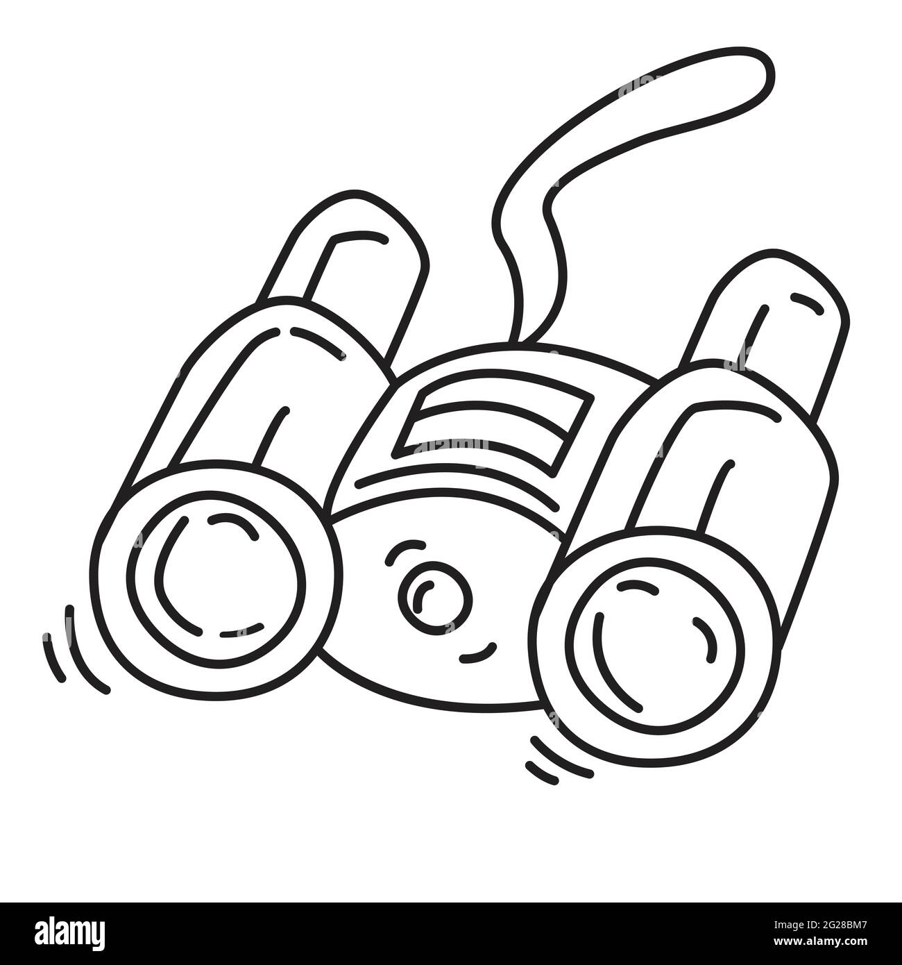 Avventura escursionistica binoculare ,viaggio,viaggio,campeggio. Disegno icona disegnato a mano, contorno nero, icona doodle vettore icona Illustrazione Vettoriale