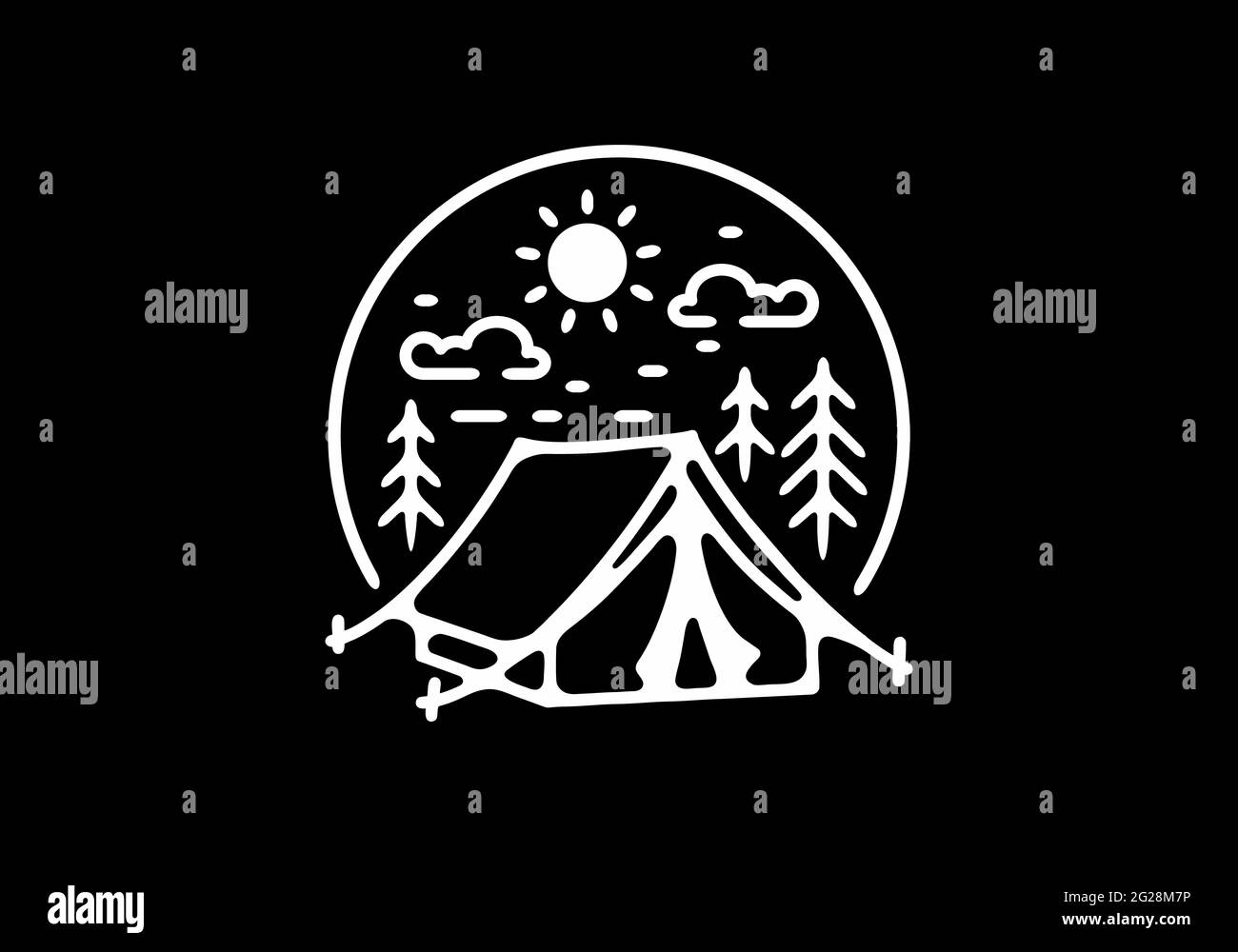 Badge circolare di design tenda da campeggio Illustrazione Vettoriale