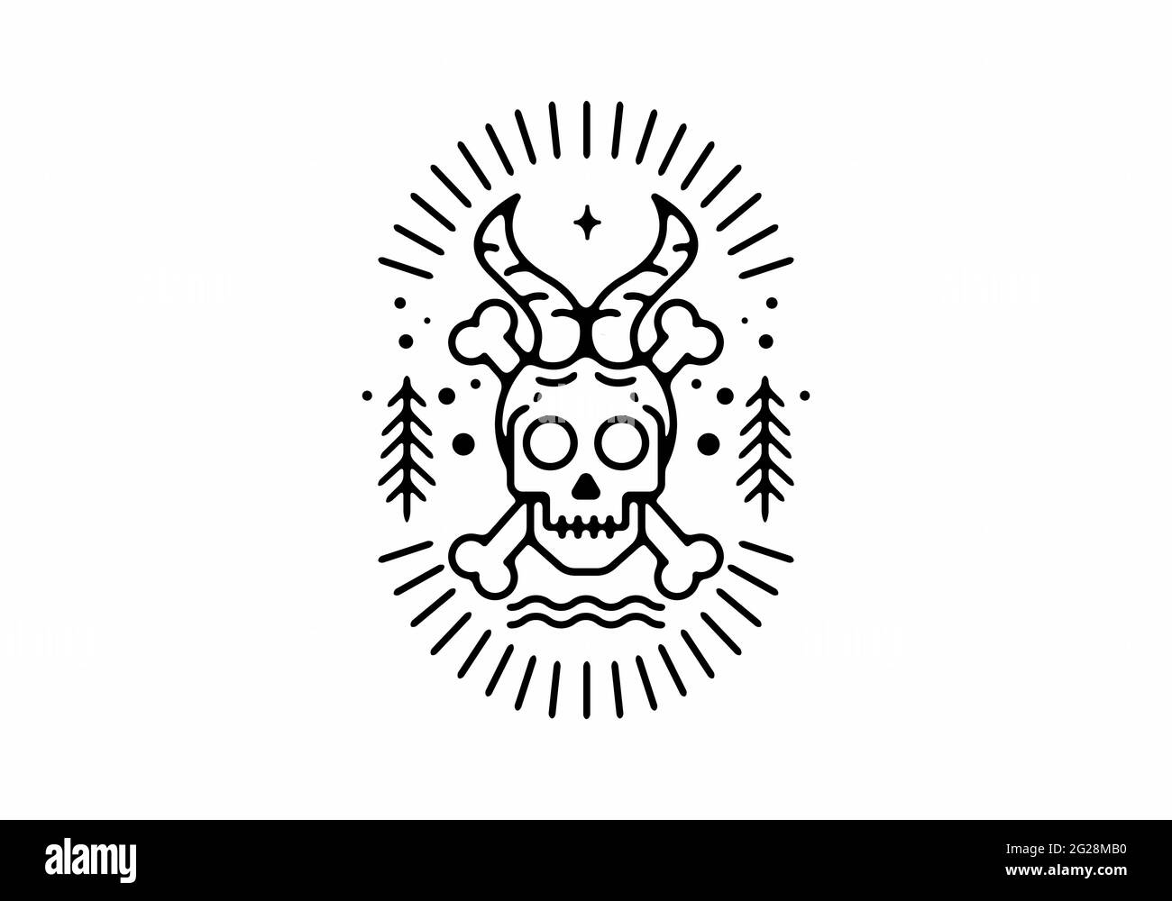 Cranio in linea natura design distintivo d'arte Illustrazione Vettoriale