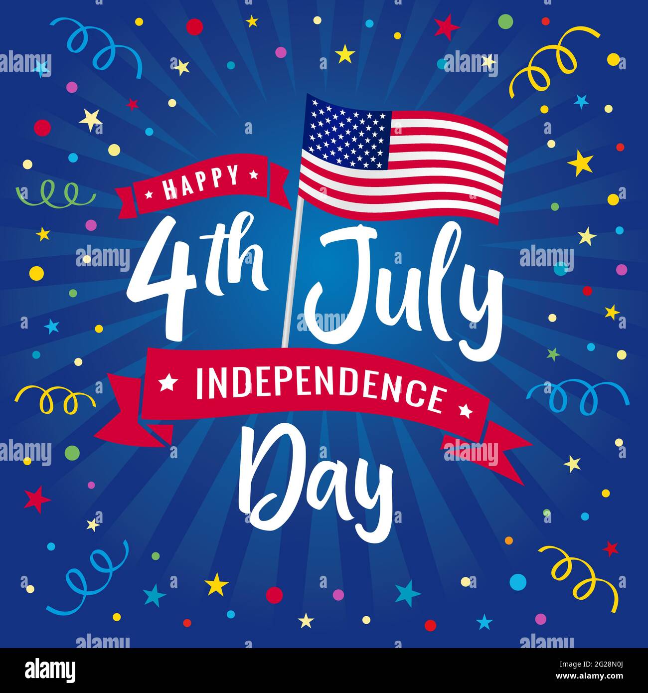 4 luglio, Happy Independence Day USA Blue Beams biglietto d'auguri. 4 luglio degli Stati Uniti d'America vettore illustrazione per la vendita poster o sp Illustrazione Vettoriale