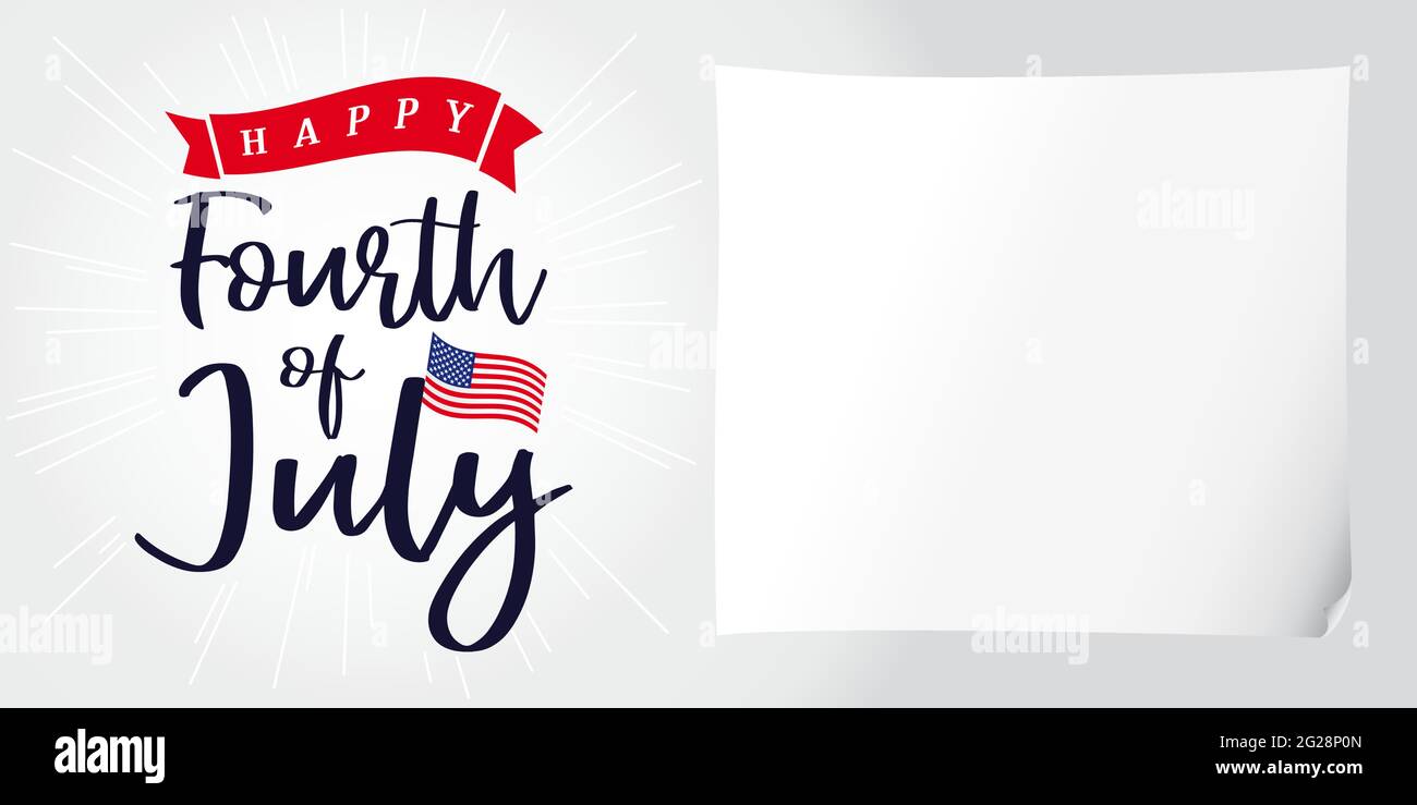 Banner creativo Happy Independence Day USA. Modello grafico astratto isolato. Colori rosso, blu, bianco. Foglio di carta. Logo decorativo concep Illustrazione Vettoriale