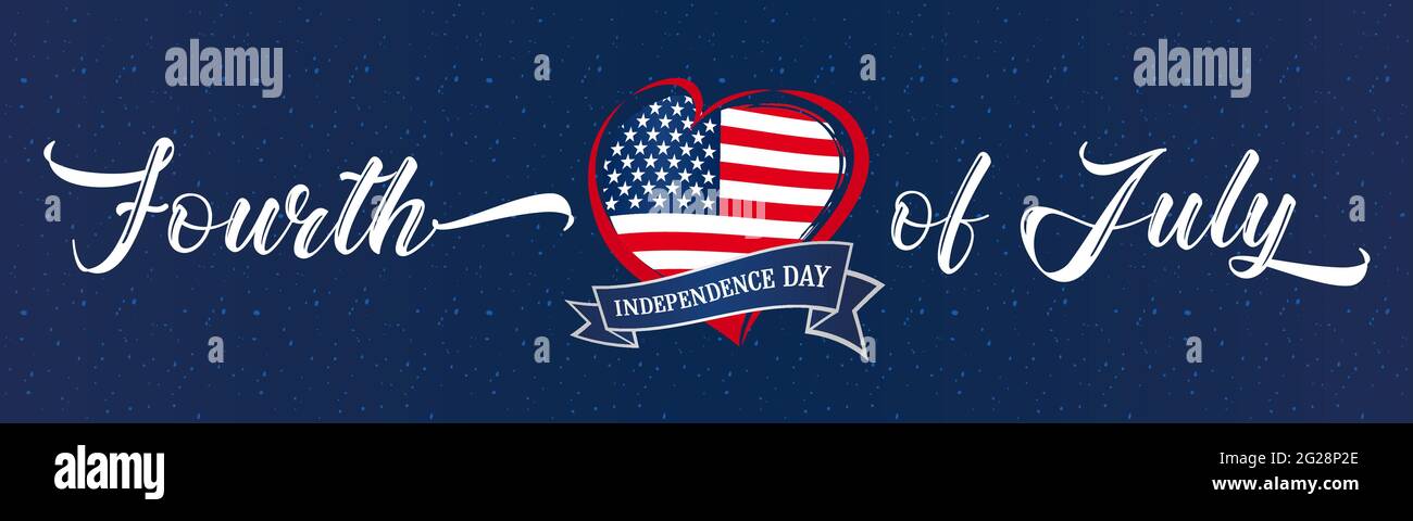 Quarto di luglio USA vintage iscrizione & bandiera in cuore. Happy Independence Day degli Stati Uniti d'America calligrafia scritta vettore sfondo Illustrazione Vettoriale