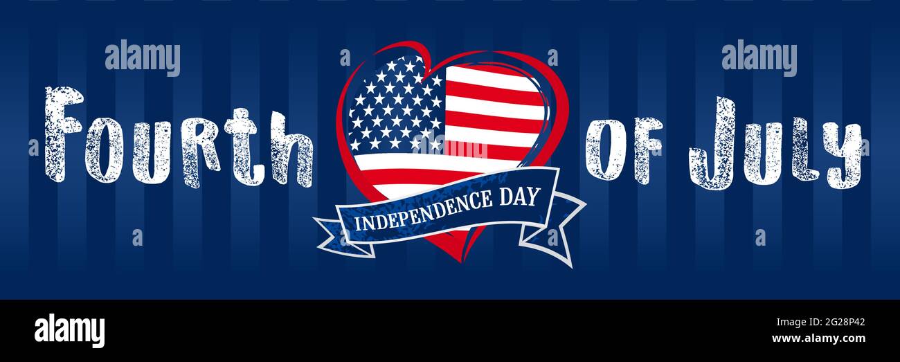 Banner creativo Happy Independence Day USA. Modello di disegno web grafico astratto isolato. Colori rosso, blu, bianco. Il 4 luglio. Scritta decorativa Illustrazione Vettoriale