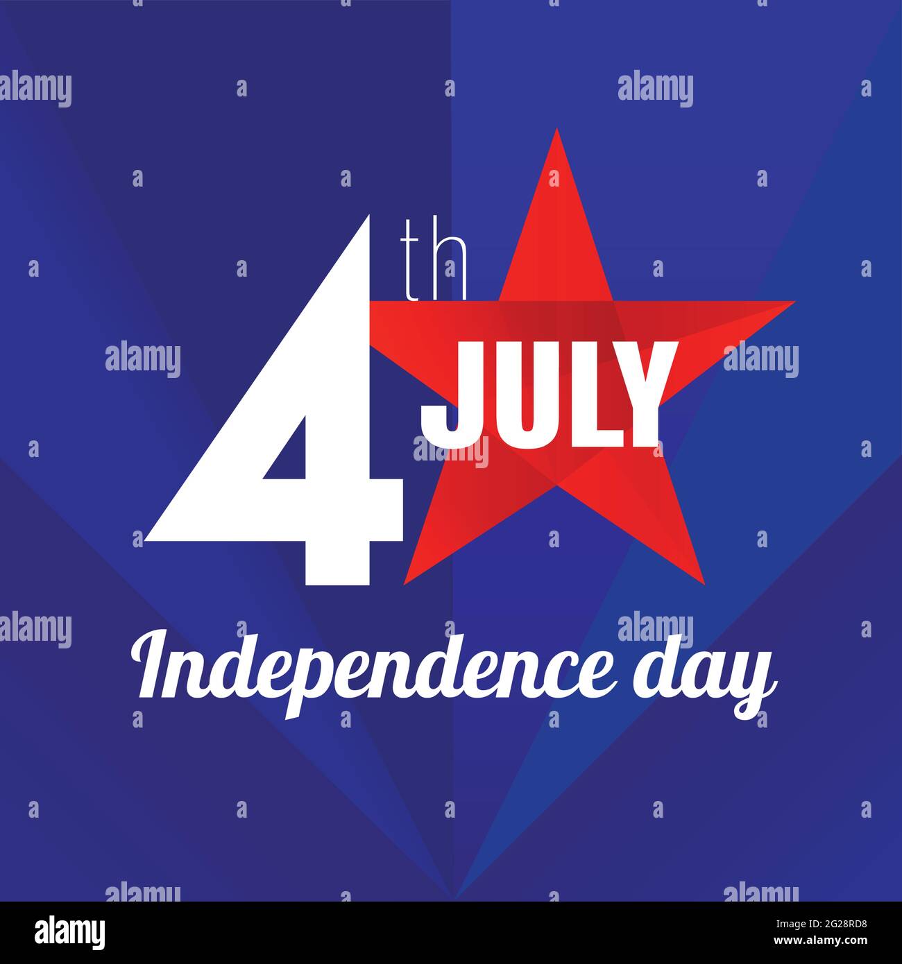 Banner creativo Happy Independence Day USA. Modello grafico astratto isolato. Colori rosso, blu, bianco. Scritta calligrafica. Log decorativo Illustrazione Vettoriale