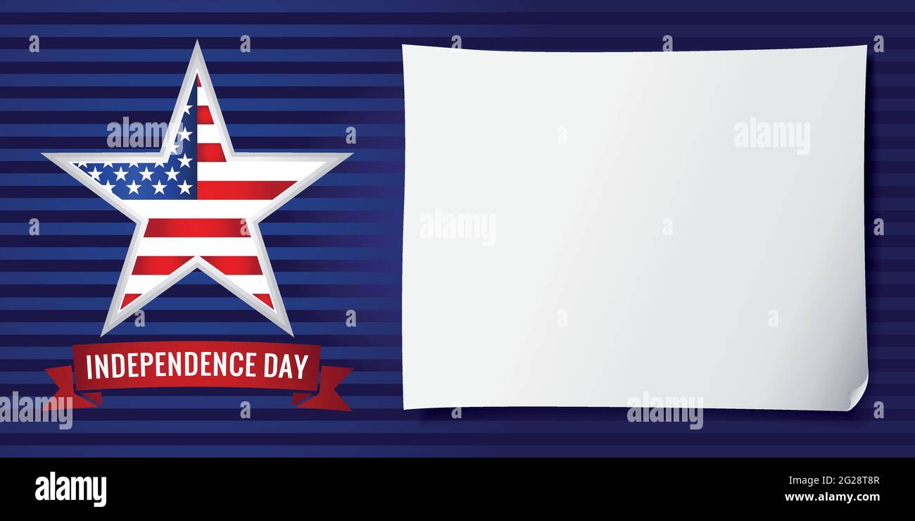 Banner creativo Happy Independence Day USA. Modello grafico astratto isolato. Colori rosso, blu, bianco. Foglio di carta. Logo decorativo concep Illustrazione Vettoriale