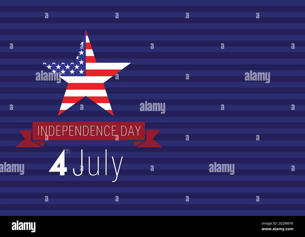 Banner creativo Happy Independence Day USA. Modello grafico astratto isolato. Colori rosso, blu, bianco. Scritta calligrafica. Log decorativo Illustrazione Vettoriale
