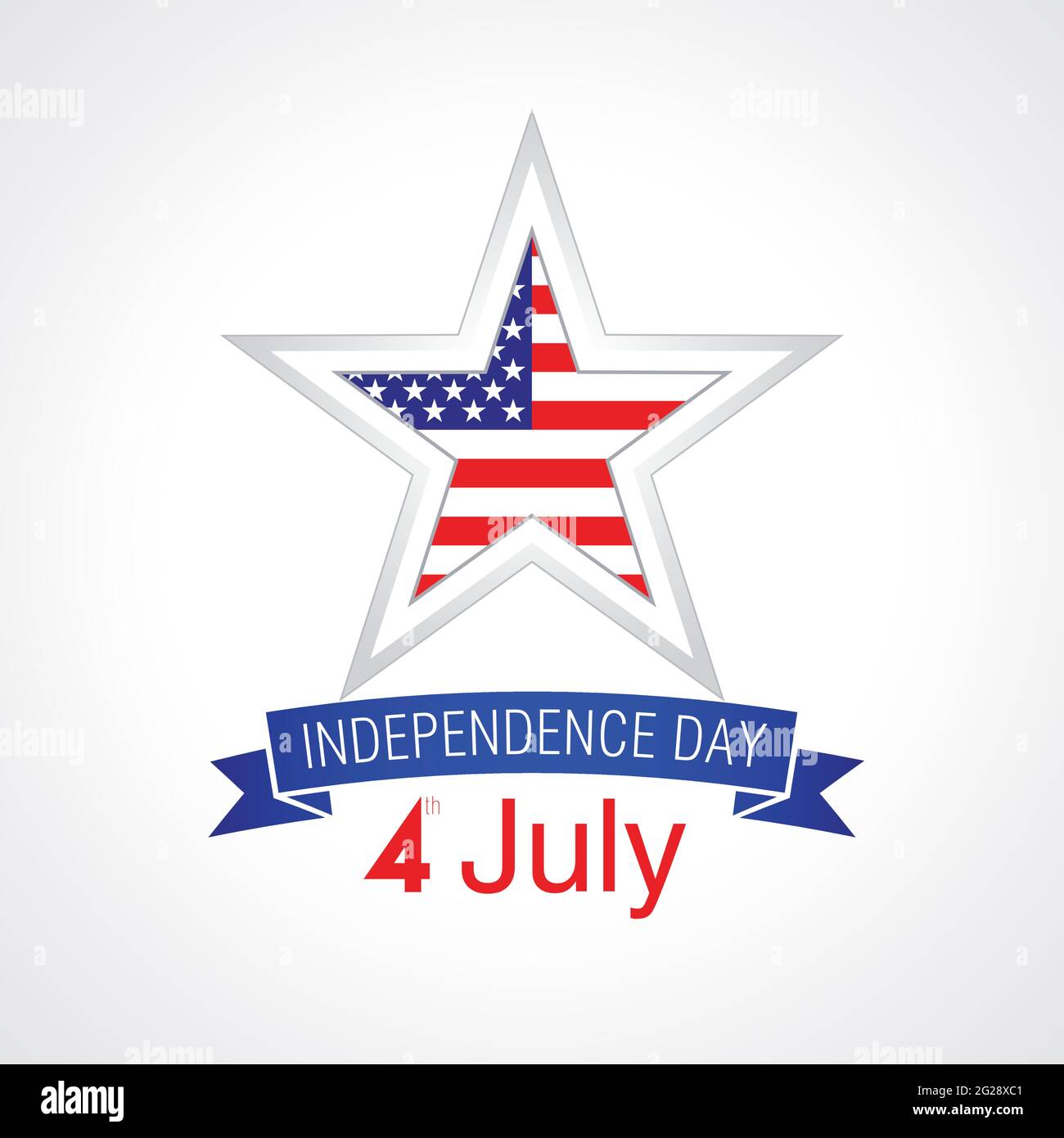 Banner creativo Happy Independence Day USA. Modello grafico astratto isolato. Colori rosso, blu, bianco. Scritta calligrafica. Log decorativo Illustrazione Vettoriale