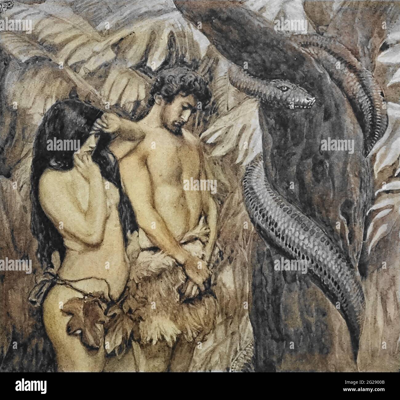 LA MALEDIZIONE DI DIO. Gen. iii. 17. ‘e ad Adamo disse: "Poiché tu hai ascoltato la voce di tua moglie e hai mangiato dell'albero, di cui ti ho comandato, dicendo: "Non ne mangerai; maledetto è la terra per tuo bene, ne mangerai con dolore tutti i giorni della tua vita. Dal libro ' l'Antico Testamento : trecentonovantasei composizioni che illustrano la parte i dell'Antico Testamento di J. James Tissot pubblicate da M. de Brunoff a Parigi, Londra e New York nel 1904 Foto Stock