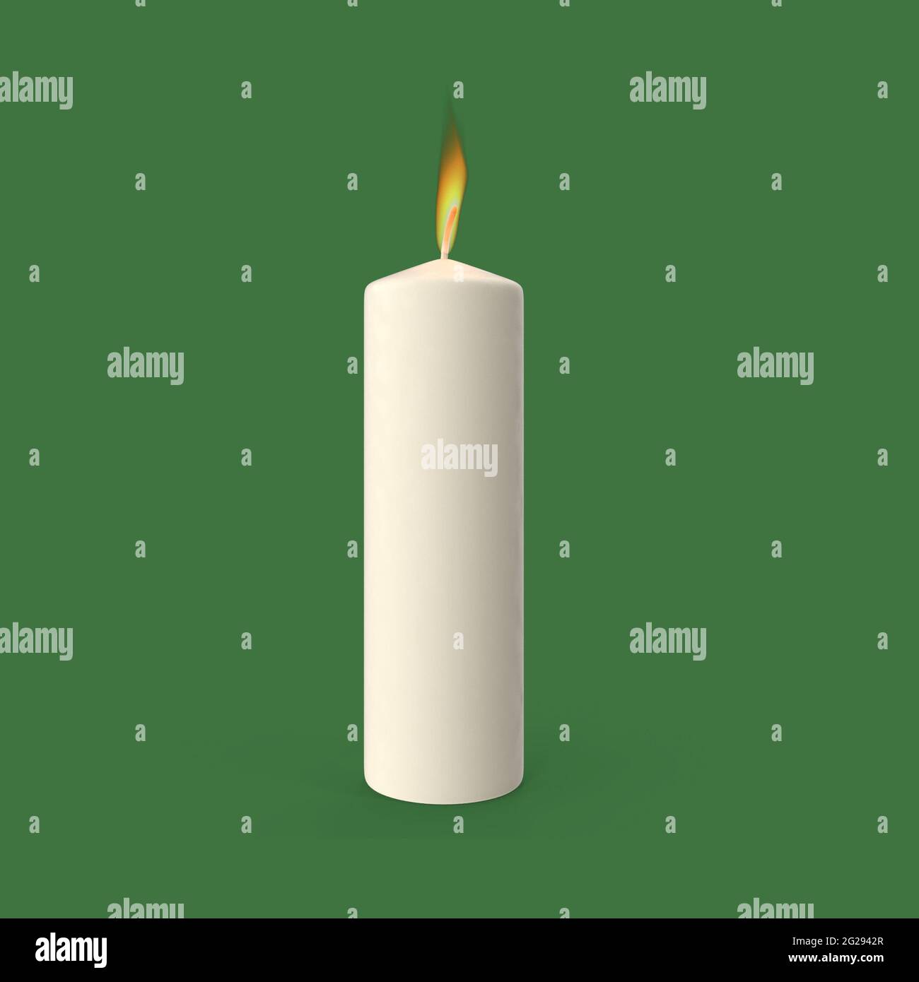 rappresentazione 3d di una candela bruciante su sfondo verde Foto Stock