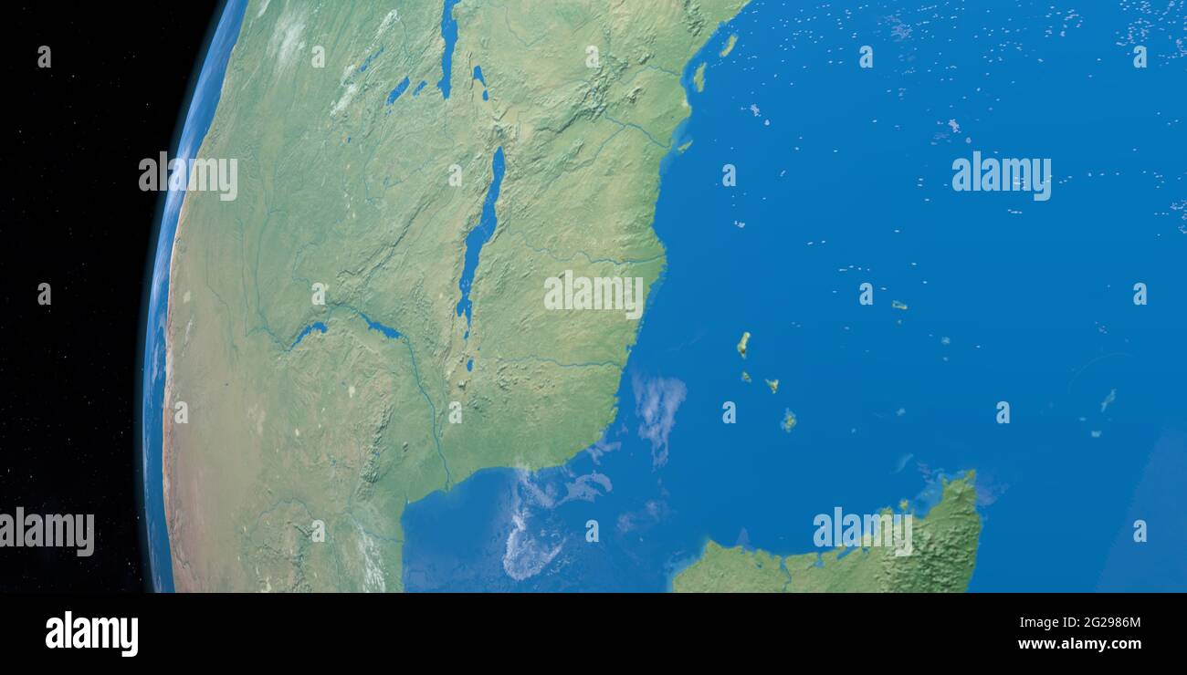 Muchinga Montagne nel pianeta terra, vista aerea dallo spazio esterno Foto Stock