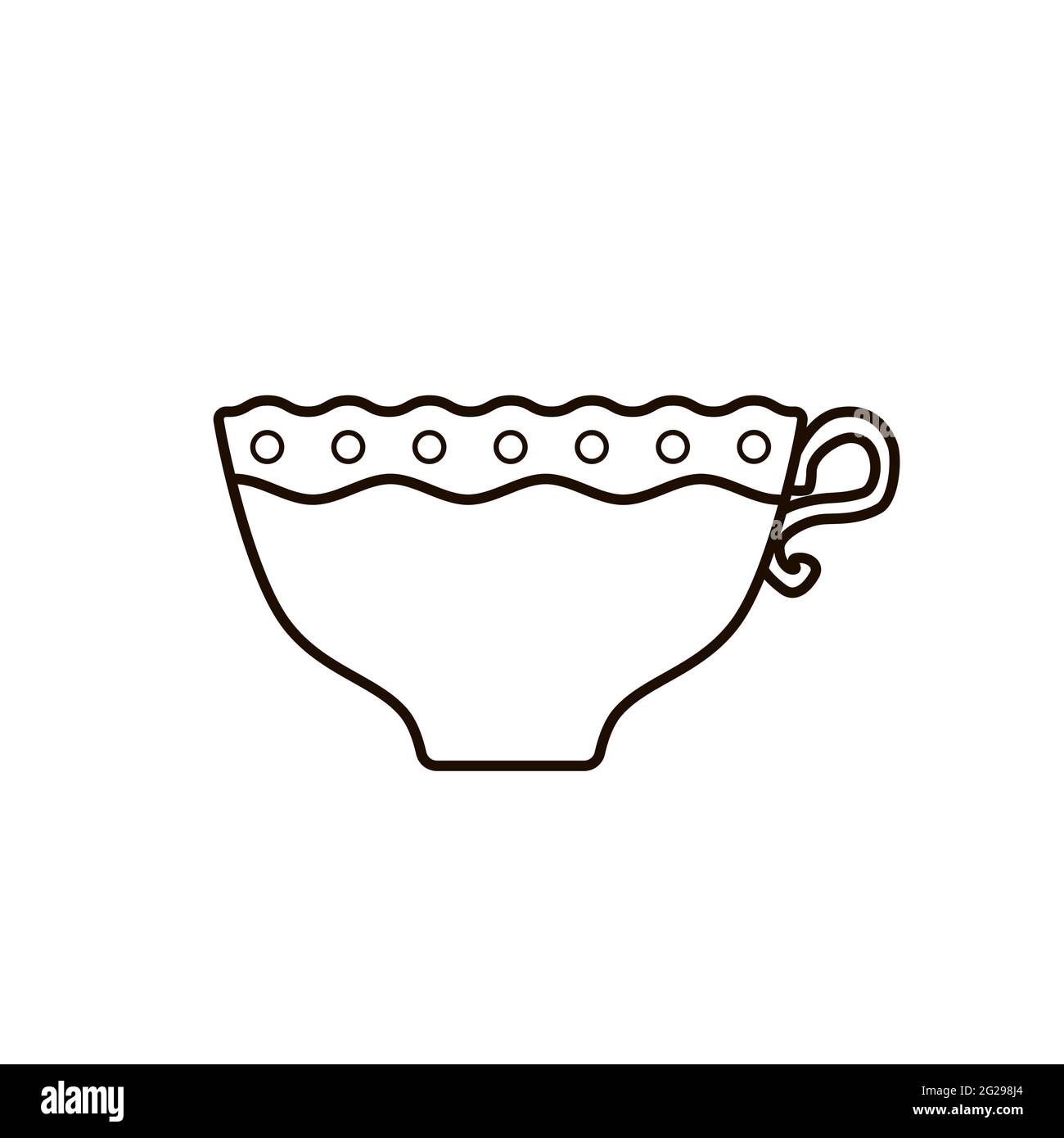 Carino ed elegante tazza di caffè, tè. Tazza con latte, americano, cappuccino isolato su sfondo bianco. Bevanda calda in vetro con manico, punta, Illustrazione Vettoriale