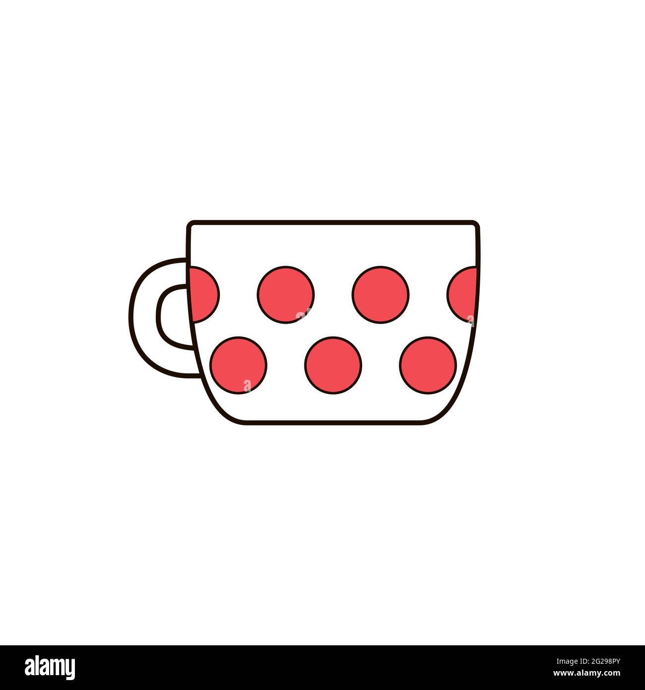 Carino grande pois di polka tazza di caffè, tè. Tazza con latte, americano, cappuccino isolato su sfondo bianco. Bevanda calda in vetro con manico, punta rosa Illustrazione Vettoriale