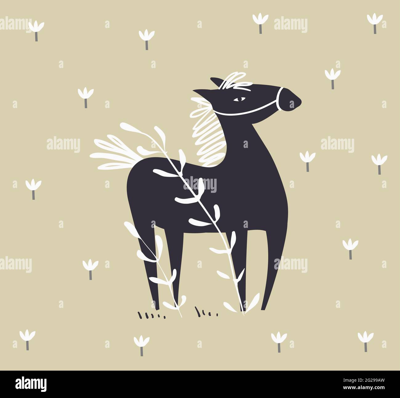 Wild Horse design in stile scandinavo Illustrazione Vettoriale