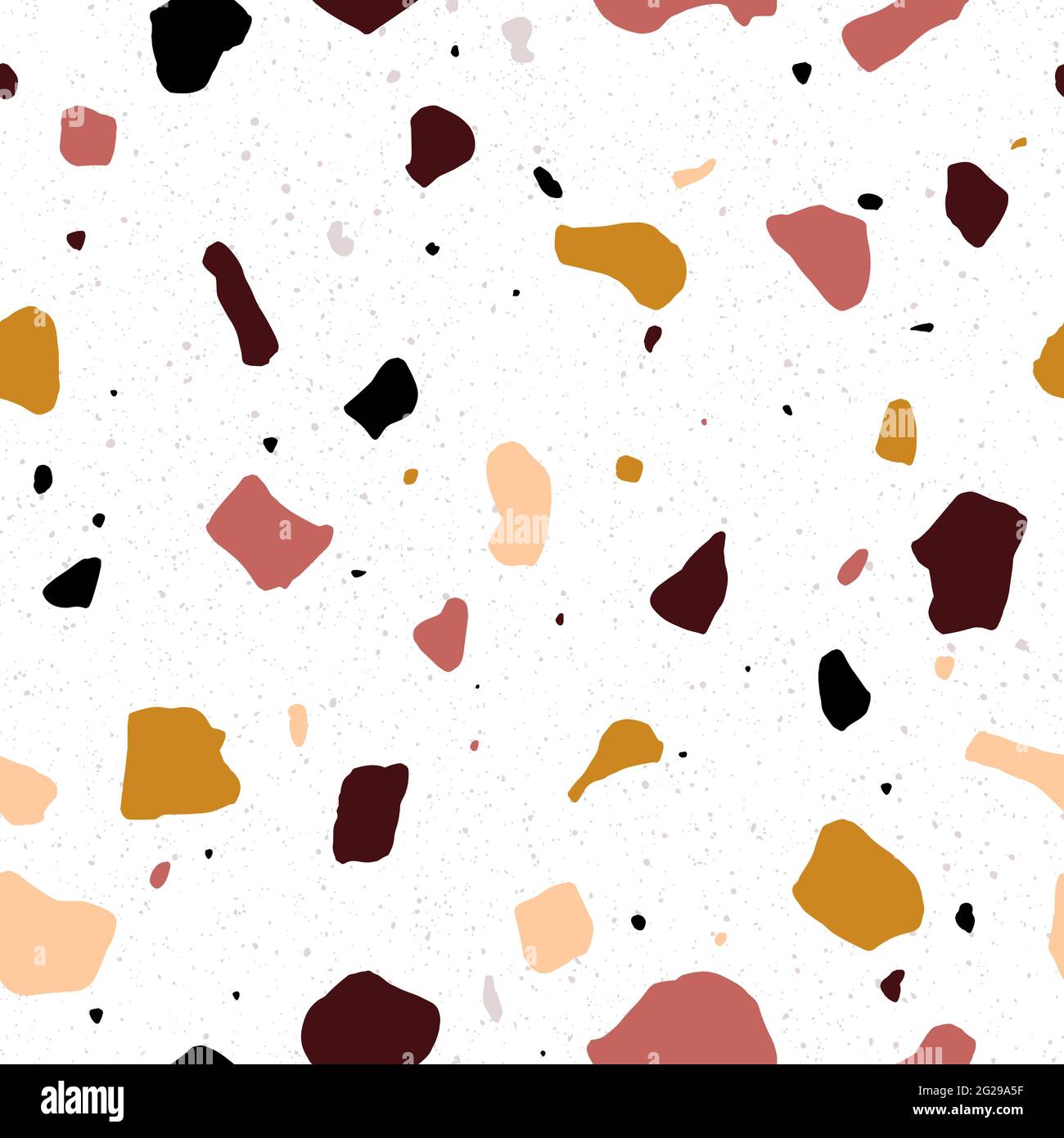 Astratto motivo di piastrelle Terrazzo stilizzate senza giunture. Mosaico caotico con pietre e pezzi di roccia. Marmo boho colorato texture. Illustrazione vettoriale per ba Illustrazione Vettoriale