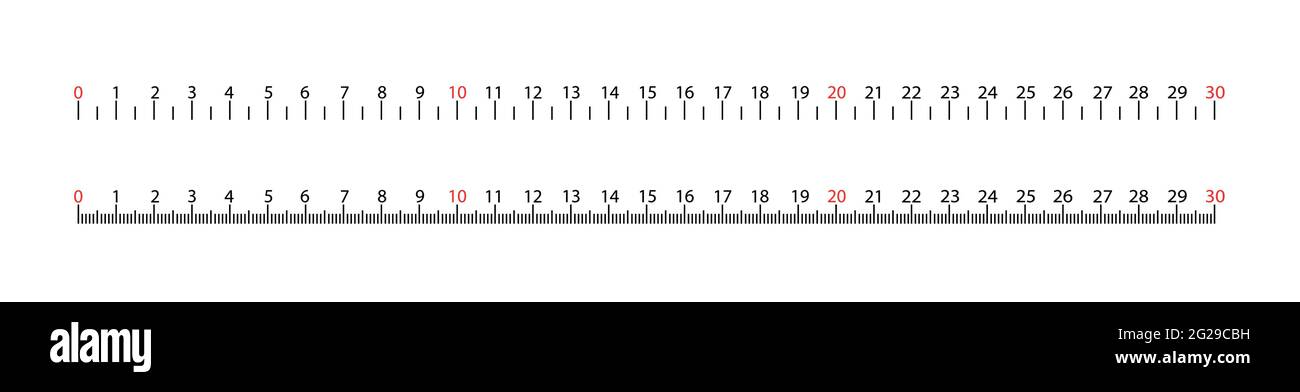 Grafico della scala di misurazione della lunghezza. Nero su sfondo bianco. Illustrazione Vettoriale