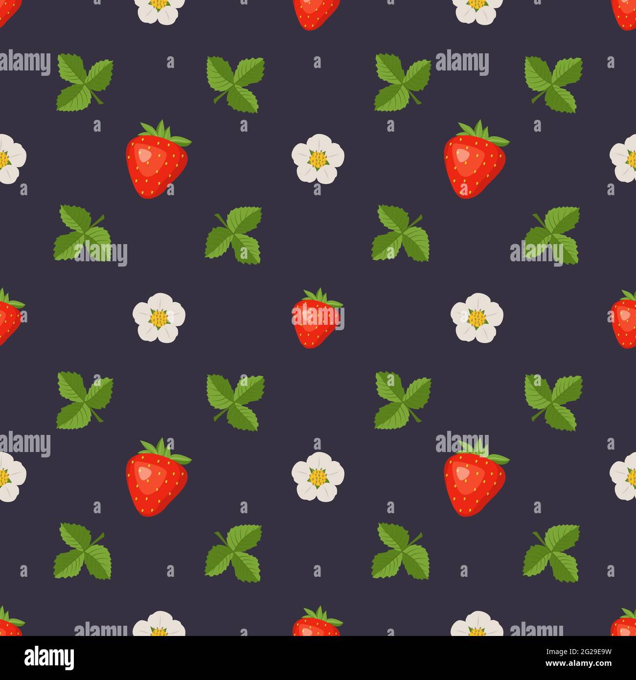 Motivo senza cuciture con fragole, fiori e foglie Illustrazione Vettoriale